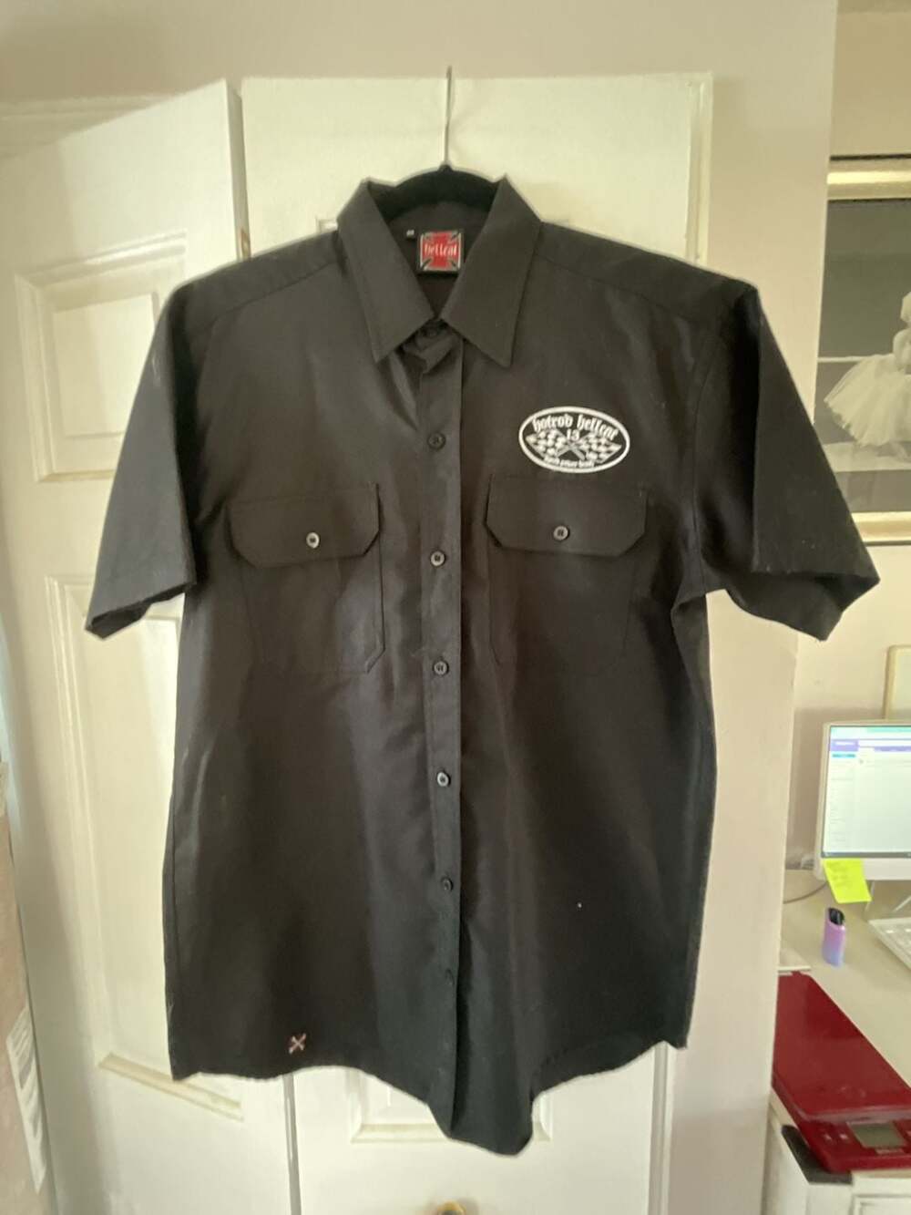Liquor Brand Hotrod Hellcat Hell & Back  Button Down Work Shirt Men’s